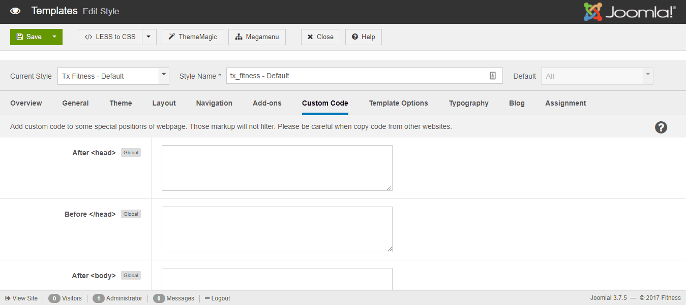Custom Code Settings
