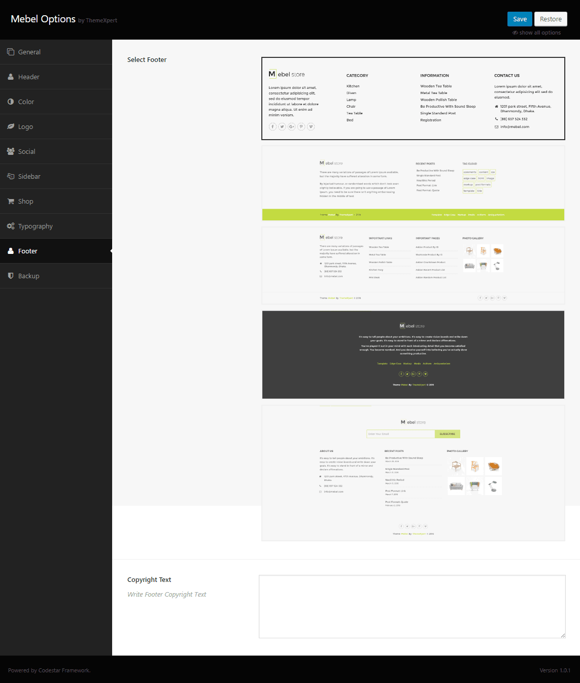 Footer Settings