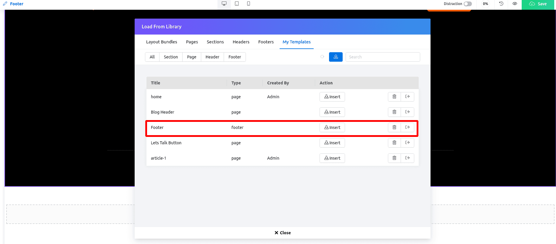 footer import