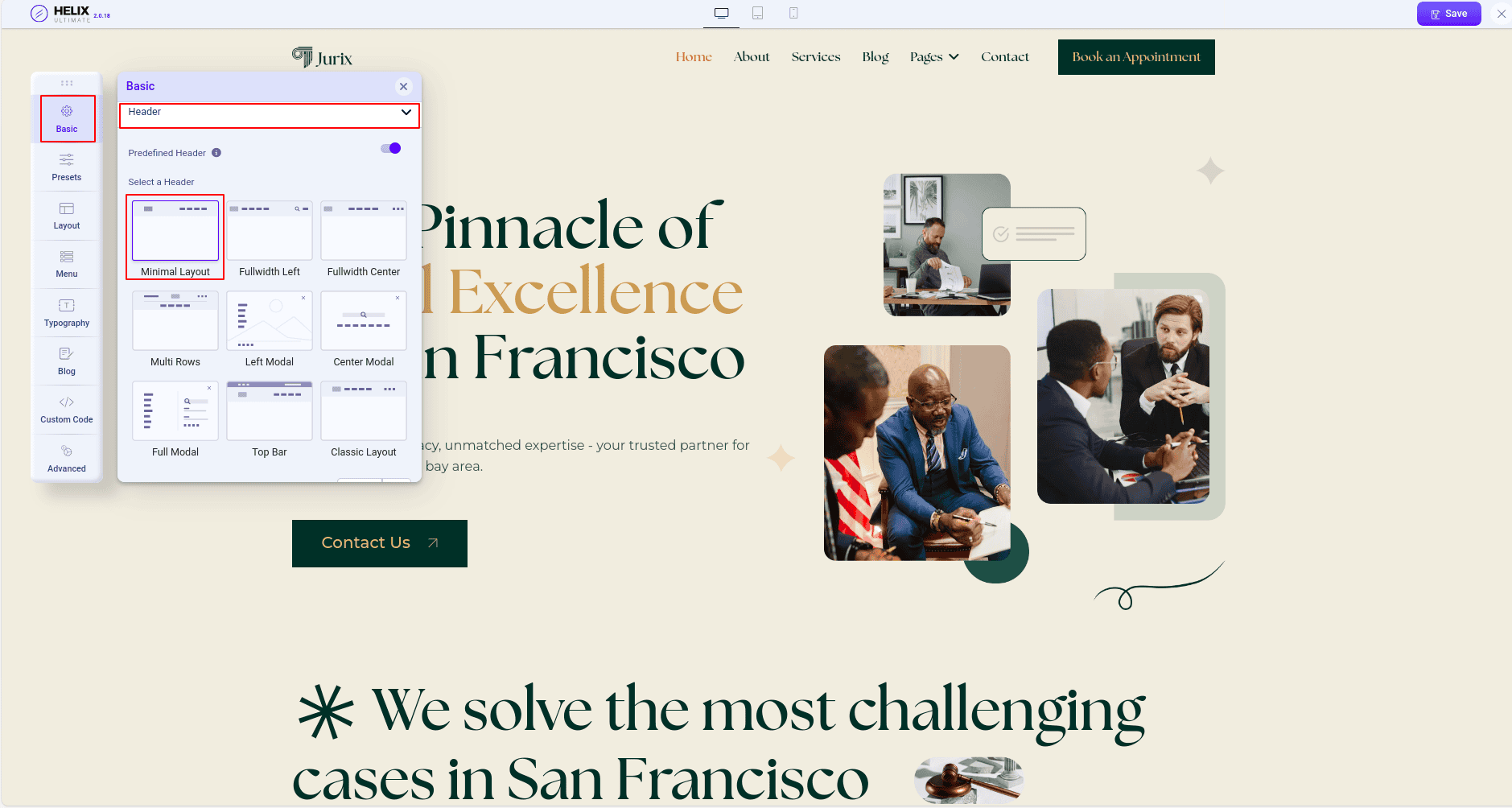 header setup