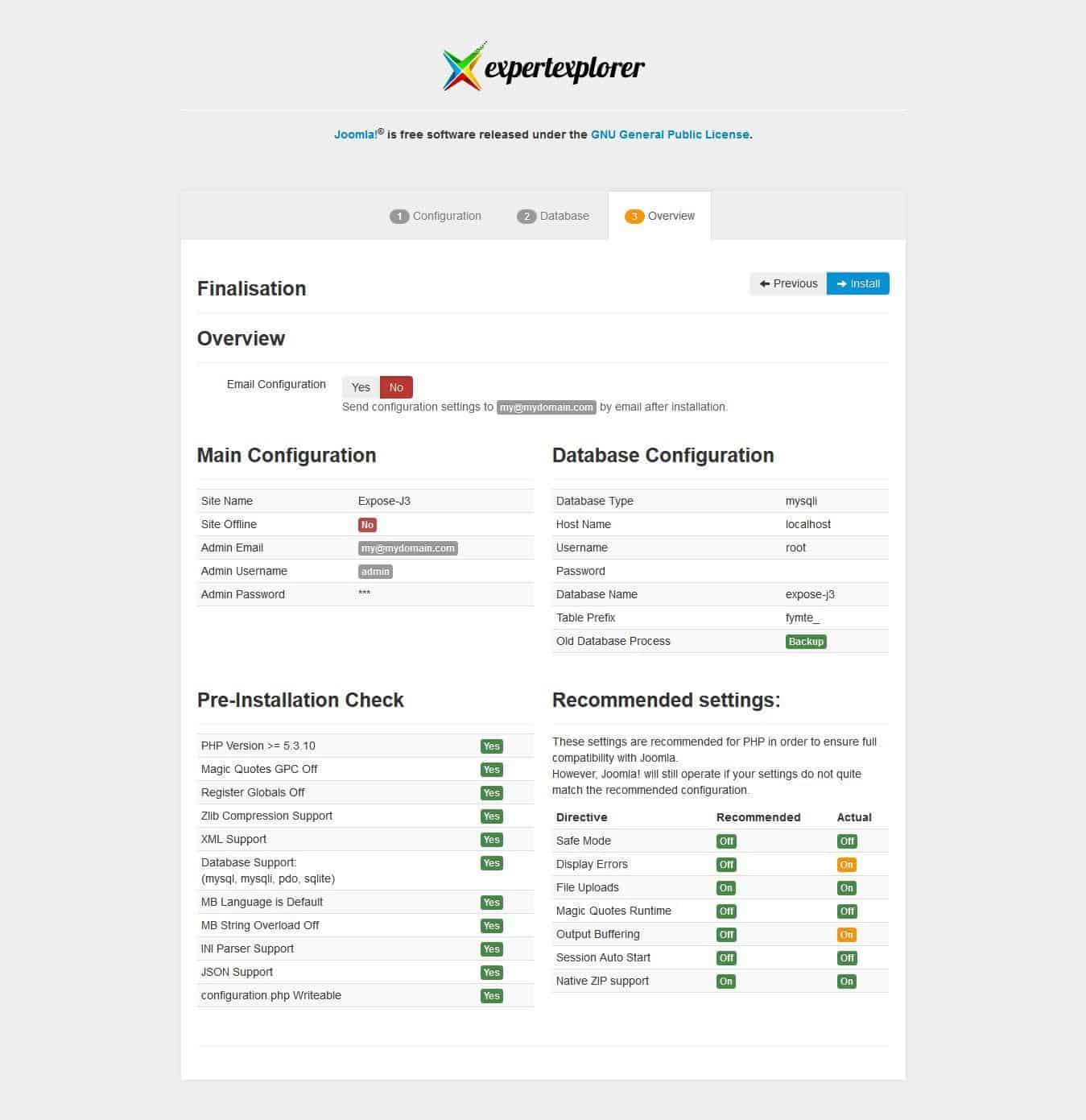 Overview page
