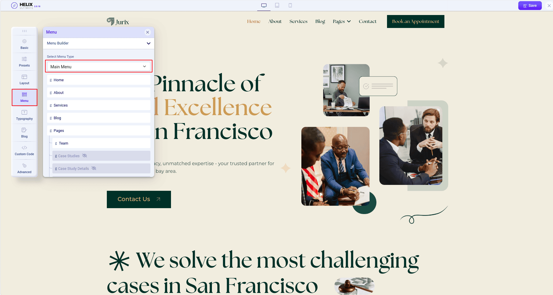 main menu