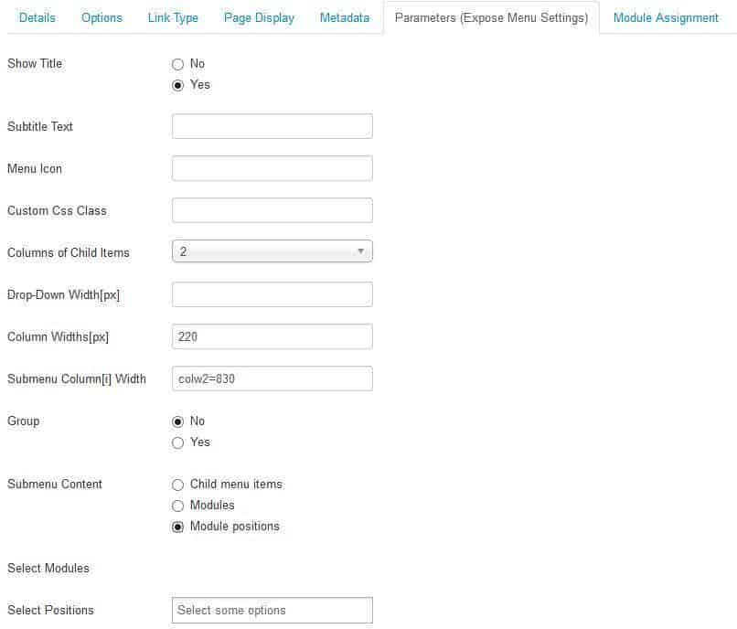 Mega Menu Settings