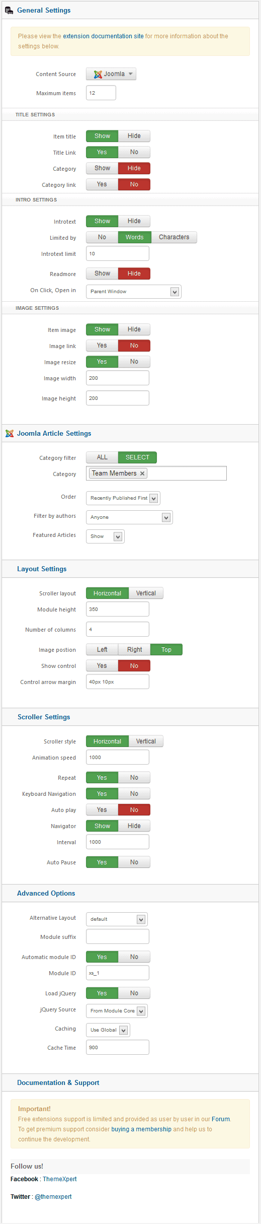 scroller settings