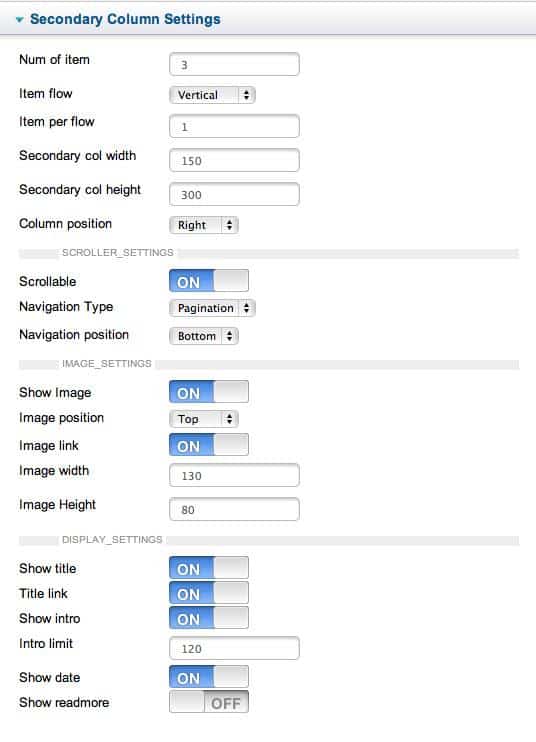 secondary settings