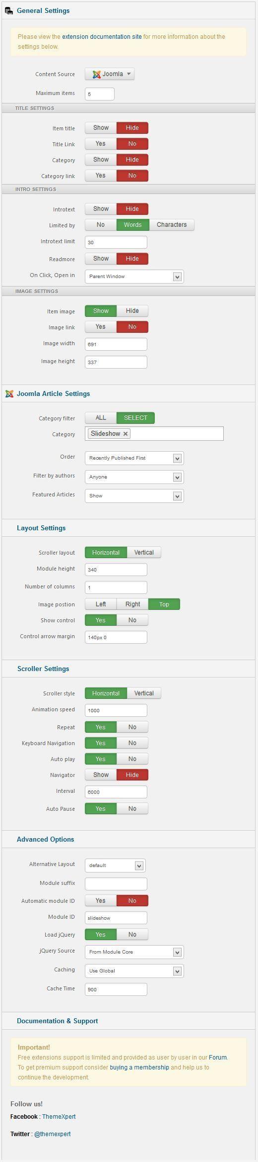 slideshow settings
